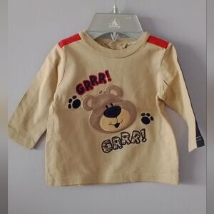 URit Baby Cream and Red Long Sleeve Tee with Cartoon Dog Design